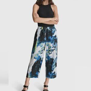 DKNY Linen Blend Cropped Wide Leg Pants